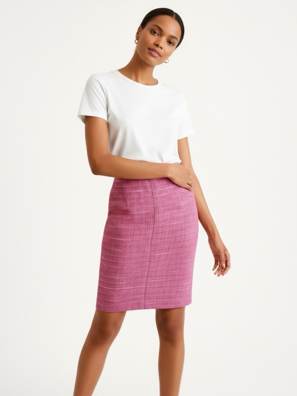 Classic Tweed Lined Skirt Multi-Colored Pink Creme Lightweight Versatile